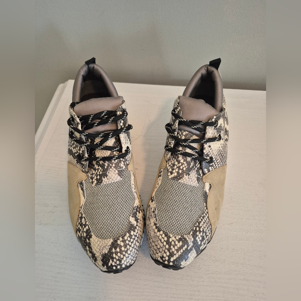 Steve Madden Snake Print Sneakers - Black, Gray, and Tan